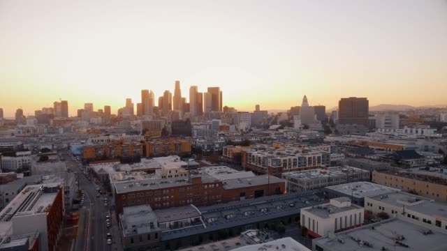 Aerial-shot-of-Los-Angeles-at-sunset