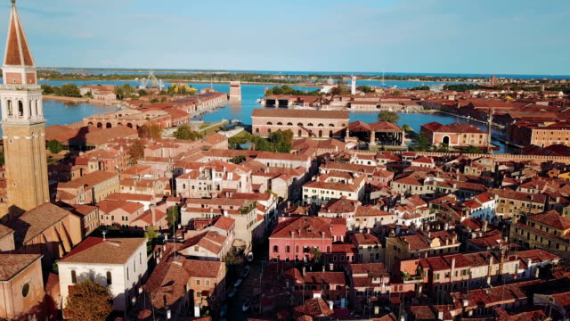 Luftaufnahmen-des-Zentrums-von-Venedig,-Italien
