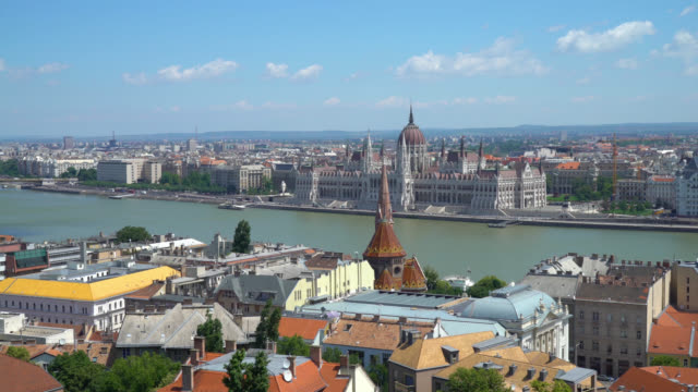 Fishermen's-Bastion,-Budapest,-Hungary.-Panoramic-view-of-the-Danube-River-and-the-city