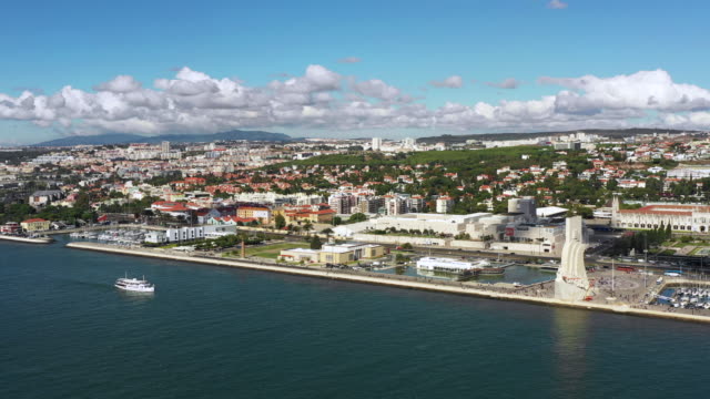 Aerial-view-of-Balem-district-waterfront-in-Lisbon