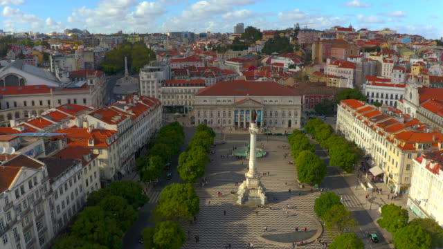 Vista-aérea-de-la-Plaza-de-Rossio,-Lisboa-Portugal.