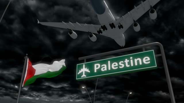 Palästina,-Ansatz,-das-Flugzeug-zu-landen