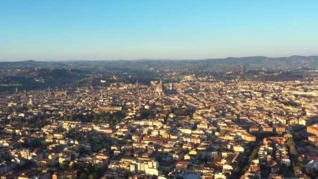 Florenz-bei-Sunrise,-Luftaufnahme