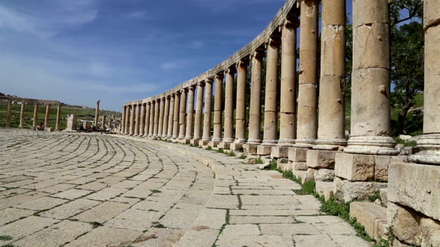 Forum-(óvalo-Plaza)-en-Gerasa-(Jerash),-Jordania