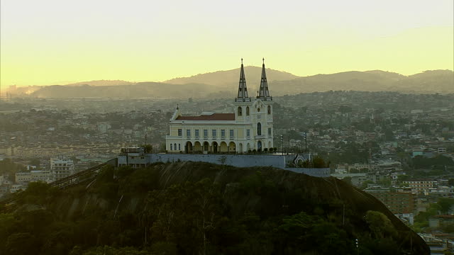 Aerial-view-of-the-Penha-Church,-Rio-De-Janeiro,-Brazil