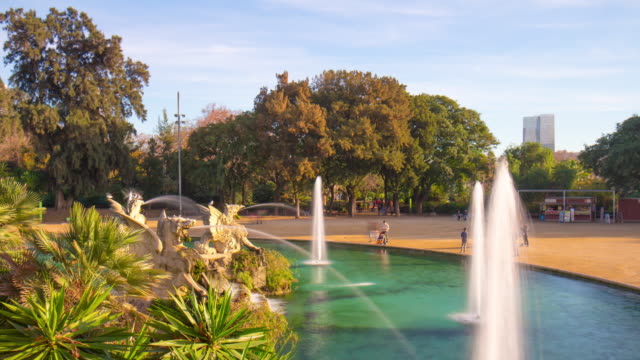 spain-barcelona-sun-light-ciutadella-park-fountain-panorama-4k-time-lapse