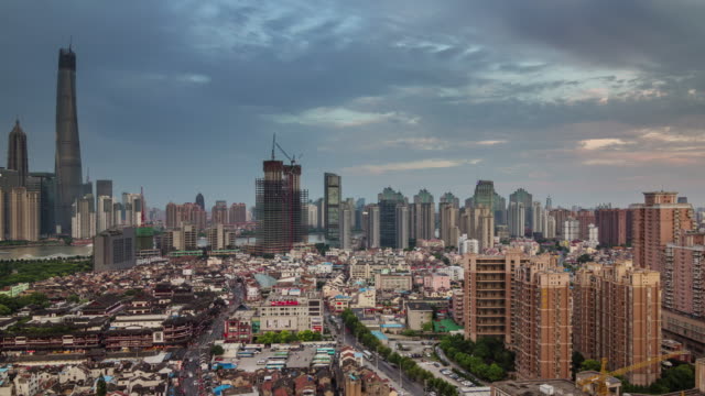 Sunrise-Panorama-4-k-Zeitraffer-von-shanghai-Stadt-Dach
