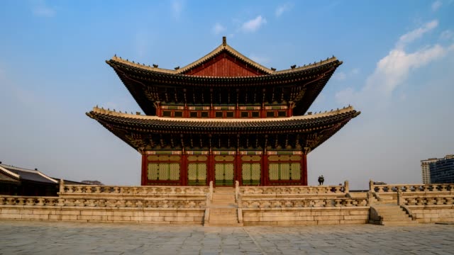 Zeitraffer-im-Gyeongbokgung-Palace,-Seoul,-Südkorea,-4K-Zeitraffer