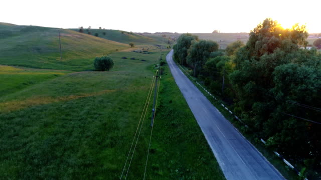 Sunset-road-drone-contryside
