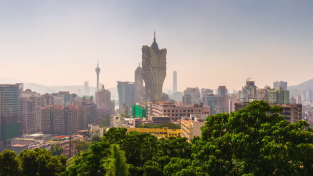 China-Macau-Sommer-Tag-berühmte-moderne-Hotel-Stadtbild-Panorama-4k-Zeitraffer