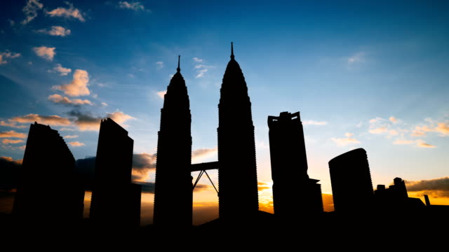 Timelapse-of-Kuala-Lumpur-cityscape-silhouette-on-sunset-in-Malaysia