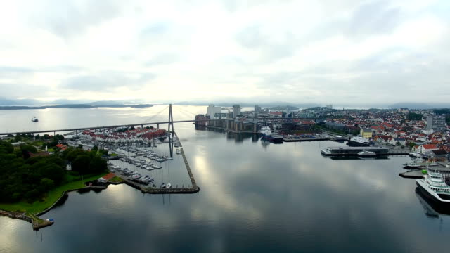 Aerial:-The-harbor-of-Stavanger,-Norway