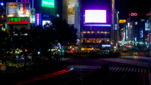 Night-lapse-4K-resolution-at-shibuya-crossing-high-angle-zoom-out