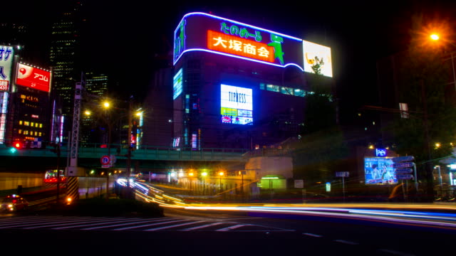 Night-hyper-lapse-4K-at-Seibu-shinjuku-wide-shot-slow-shutter