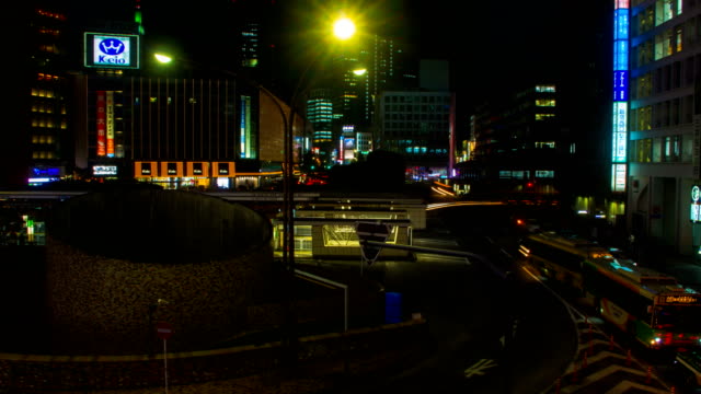 Night-hyper-lapse-4K-resolution-at-shinjuku-bus-rotary-wide-shot