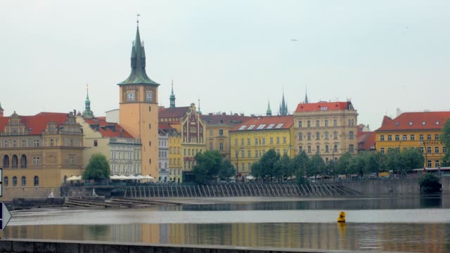view-on-Prague-from-shore-of-Vltava-in-cloudy-summer-day