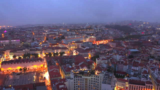 Aerial-view-of-Lisbon-Portugal-at-night