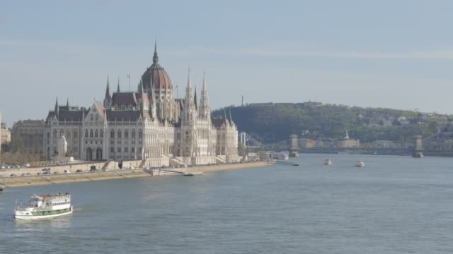 Hungarian-parliament-building-located-on-river-Danube-banks-4K
