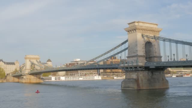 Széchenyi-Kettenbrücke-von-Budapest-am-Fluss-gelegen-Donau-von-Tag-4-K-2160-p-UltraHD-Footage---berühmte-Kettenbrücke-in-der-ungarischen-Hauptstadt-Budapest-4K-3840-X-2160-UHD-video