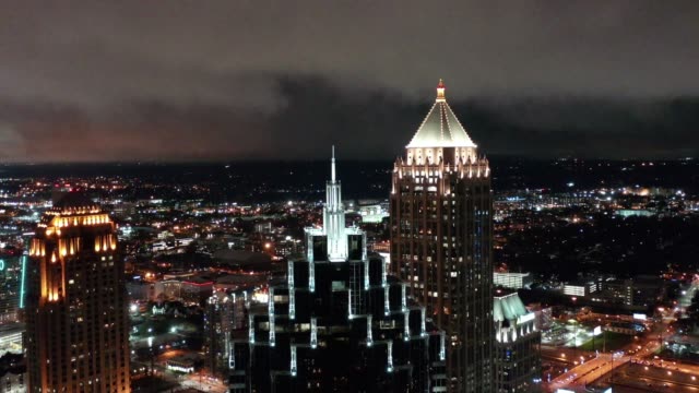 Aerial-of-Atlanta,-Georgia-at-Night