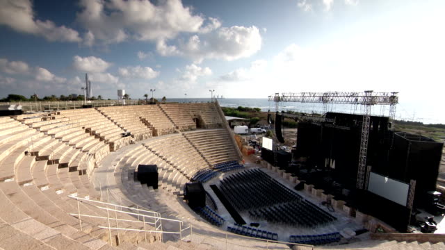 Caesarea-Maritima-Amphitheaterbühne-Seitenansicht-timelapse