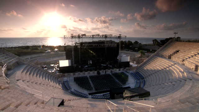 Caesarea-Maritima-Amphitheaterbühne-Sonnenuntergang-timelapse