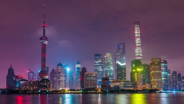 Fotografía-Time-lapse-4-K--Shanghai-pudong-centro-de-la-ciudad-por-la-noche,-China