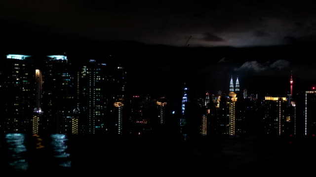 Timelapse-of-night-Kuala-Lumpur,-view-from-rooftop-pool