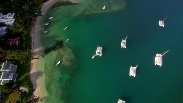 Bay-with-yachts-and-boats,-aerial-view
