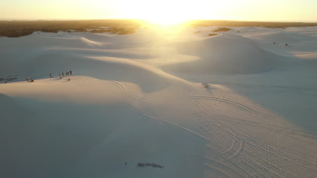 Aerial-View-of-Desert-Dunes-at-Sunset