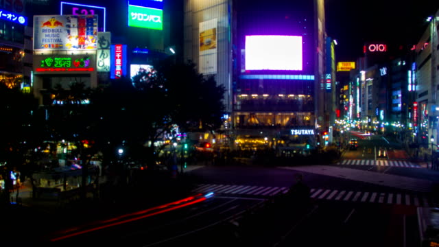 Night-lapse-4K-resolution-at-shibuya-crossing-high-angle-zoom-in