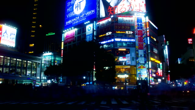 Nacht-hyper-Zeitraffer-slow-Shutter-in-Shibuya-Kreuzung-slow-shutter