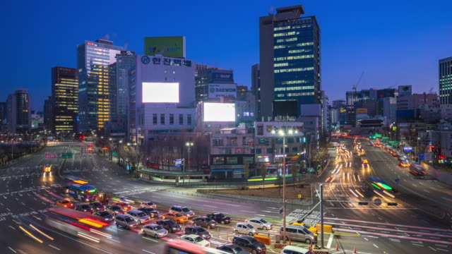 Zeitraffer-Video-von-Seoul-Stadtverkehr-Straße-in-Seoul,-Südkorea,-timelapse