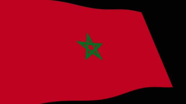 Bandera-de-Marruecos-lento-agitando-en-perspectiva,-secuencias-de-animación-4K