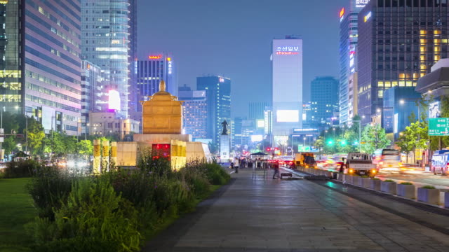 Zeitraffer-von-Seoul-City-bei-Nacht,-Südkorea