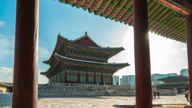 Gyeongbokgung-landmark-in-Seoul,-South-Korea-timelapse-4K