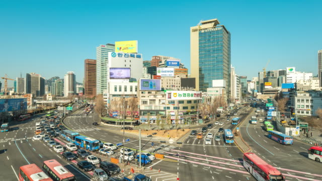 Tráfico-de-la-calle-de-la-ciudad-de-Seoul-en-Seúl,-Corea-del-sur-timelapse-4K