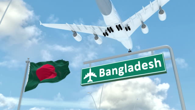 Bangladesch,-Ansatz,-das-Flugzeug-zu-landen