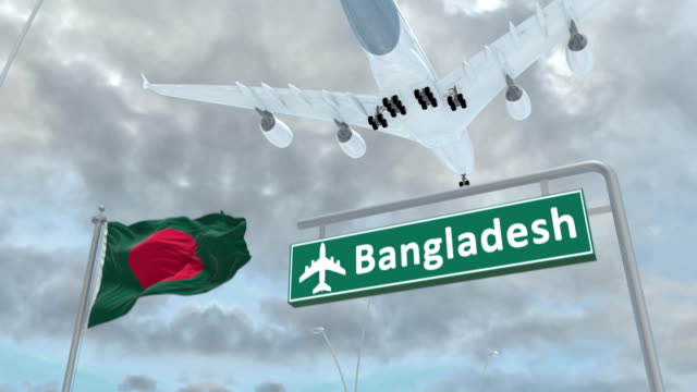 Bangladesch,-Ansatz,-das-Flugzeug-zu-landen