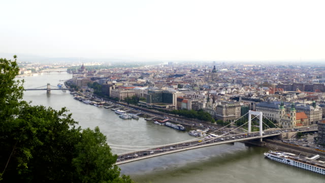 Timelapse,-view-from-above-on-the-Budapest-city,-historical-district-and-Danube-river-in-Hungary