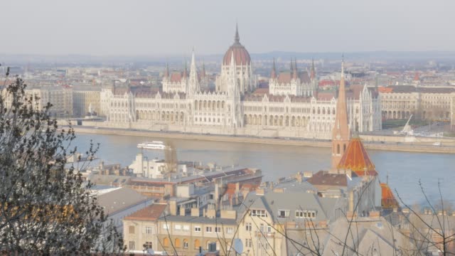 Famous-Parliament-building-on-Danube-river-bank-4K