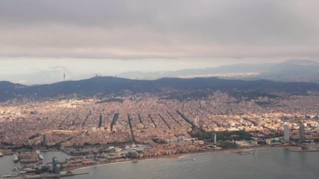 Barcelona,-Spain.-Aerial-View-Of-Cityscape-From-Plane-Flight-Attitude