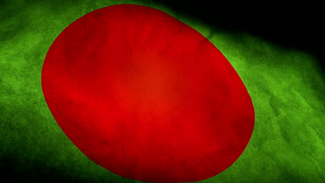 Vista-de-ángulo-bajo-de-bandera-nacional-de-Bangladesh-de-fondo