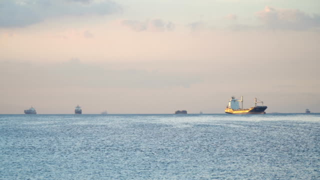 Cargo-ships-anchored-in-the-sea.-Philippines,-Manila