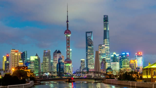 Time-lapse-de-Shanghai-bund-puente-jardín-de-horizonte