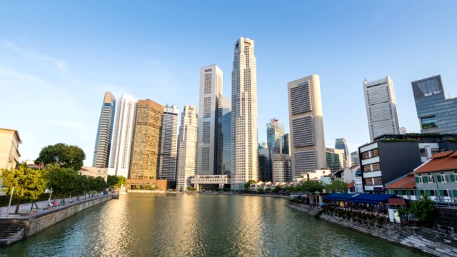Singapore-city-skyline-at-Clarke-Quay-timelapse,-Singapore,-4K-Time-lapse