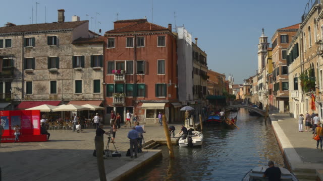 Italien-Sommer-sonniger-Tag-Venedig-Stadt-Kanal-Bucht-Touristen-überfüllten-quadratisch-Panorama-4k