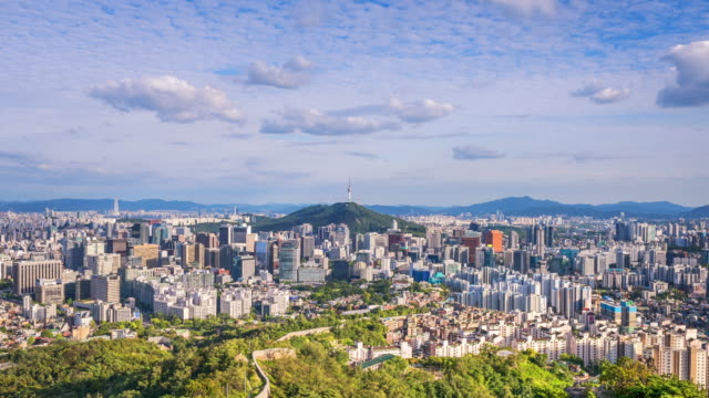 Timelapse-de-la-ciudad-de-Seúl,-Korea.Zoom-del-sur-en