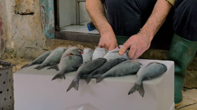 Hombre-limpieza-pescado-para-prepararlo-para-la-venta