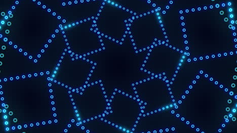 Neon-blue-cubes-in-spiral-with-dots-on-black-gradient